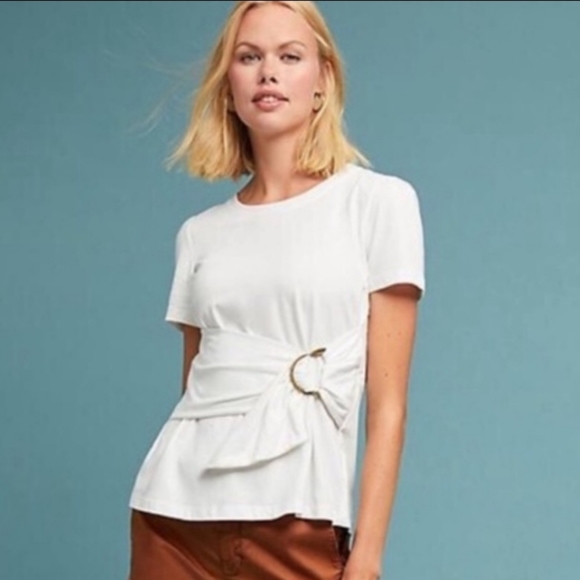 Anthropologie Tops - Anthropologie Maeve Belted Buckle Blouse Top White Medium